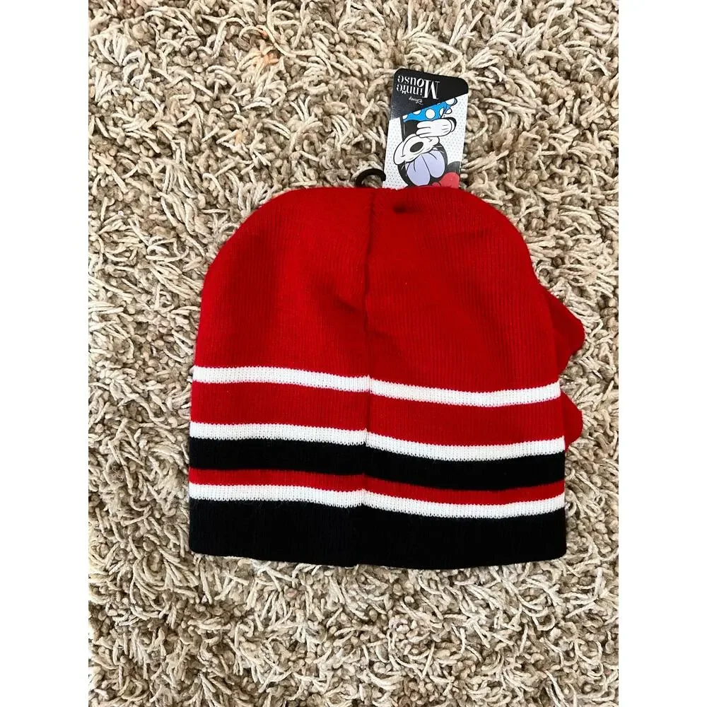 NWT❤️Disney Minnie Mouse Girls 2 Piece Beanie Hat and Glove Set Red White Black